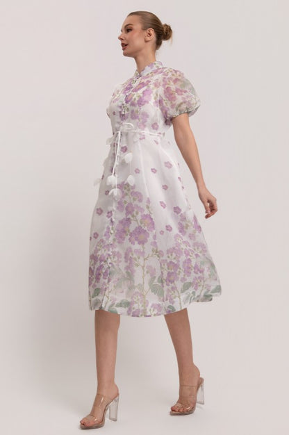 SHORT SLEEVES BUTTON DOWN FLORAL MIDI DRESS