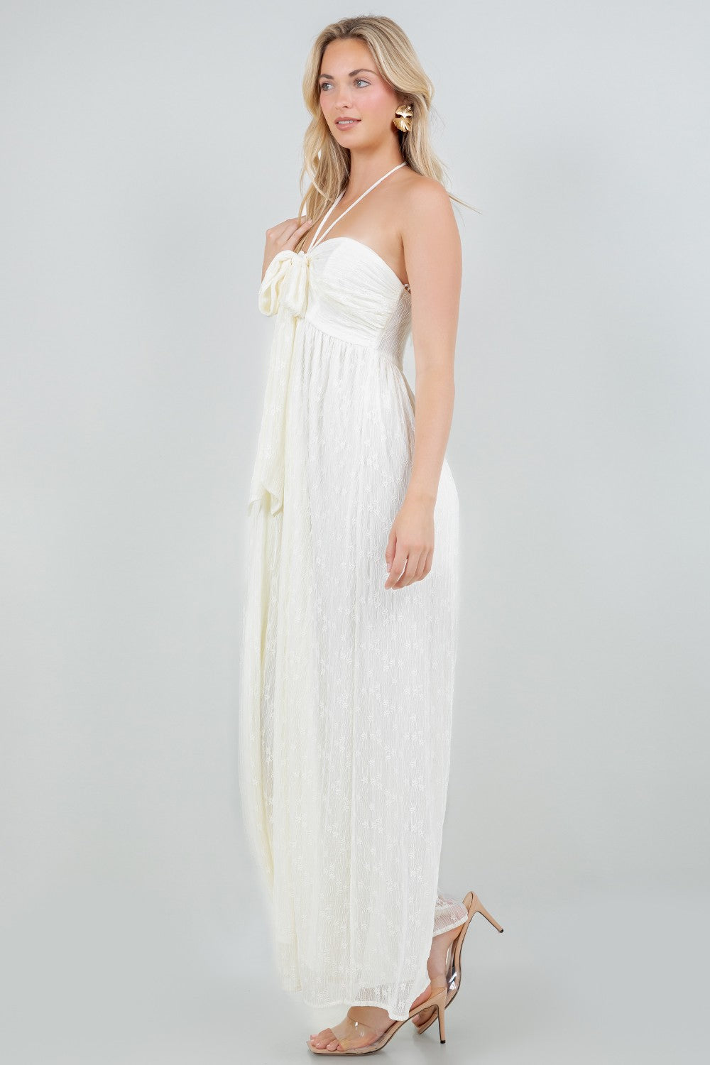 SOLID FRONT TIE HALTERED JUMPSUIT