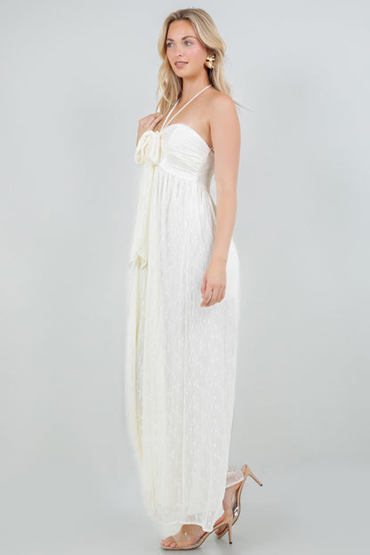 SOLID FRONT TIE HALTERED JUMPSUIT
