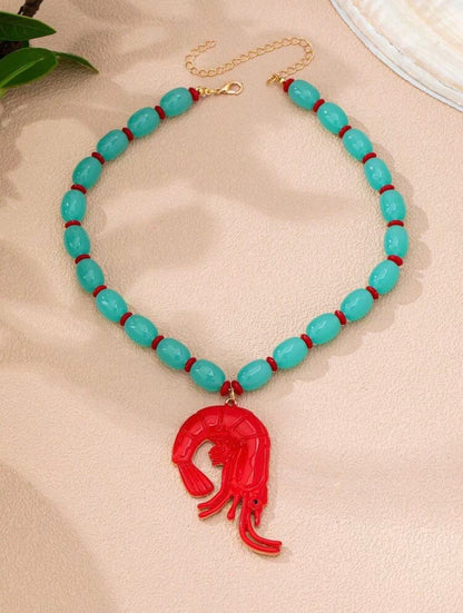 LOBSTER GREEN BEADED NECKLACE