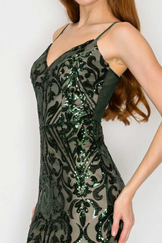 SEQUIN EMBELLISHED CORSET MAXI MERMAID COCKTAIL DREAS