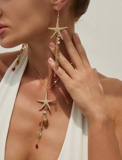 3 PCS FINE CHAIN STARFISH PENDANT NECKLACE & EARRINGS SET