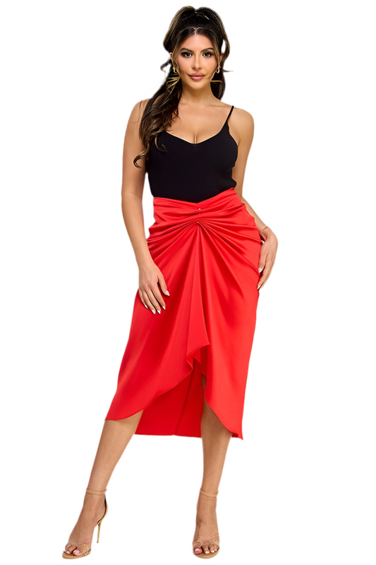 FRONT RUCHED SKIRT WITH TRIM