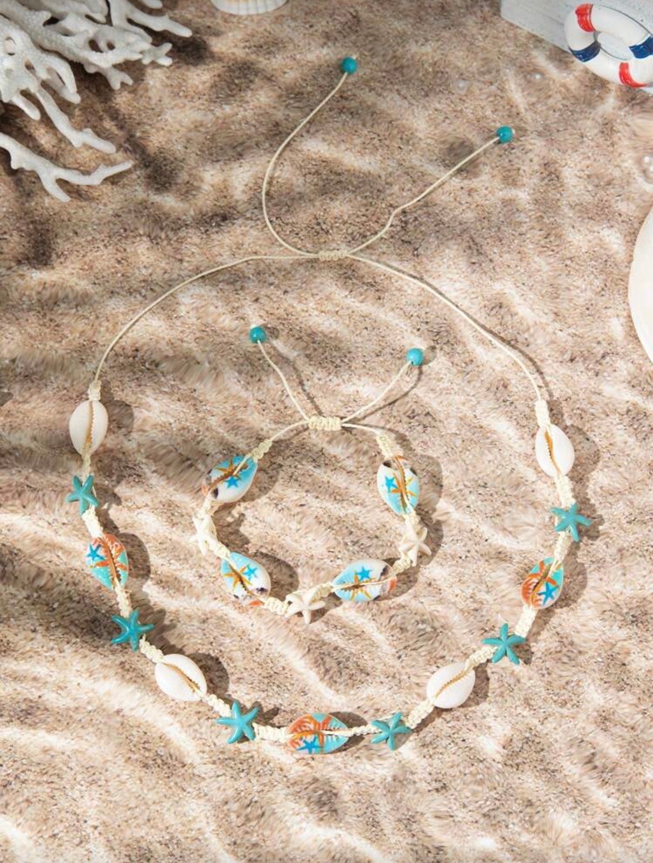 2 PCS BEADED NECKLACE EARRINGS SET