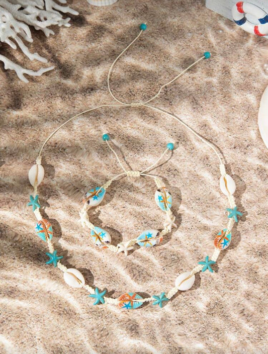 2 PCS BEADED NECKLACE EARRINGS SET