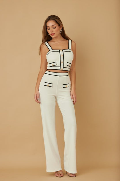 CONTRAST CROP TOP PANTS SET