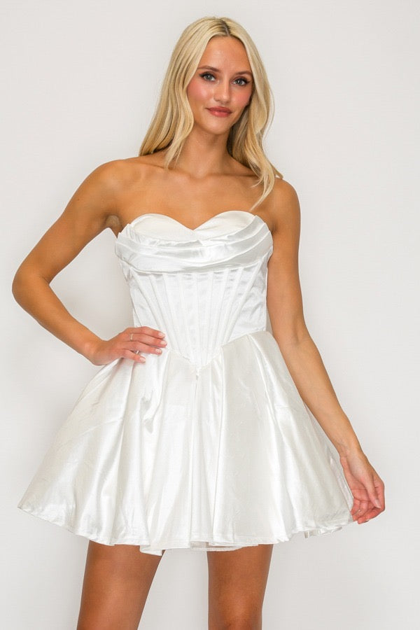 SATIN FLARE MINI COCKTAIL DRESS