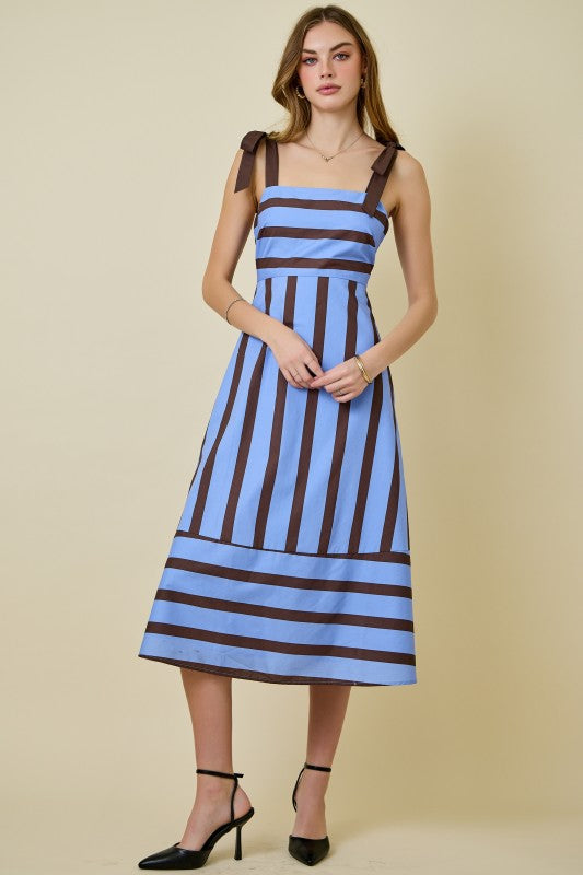 A-LINE STRIPED MIDI DRESS