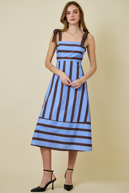 A-LINE STRIPED MIDI DRESS