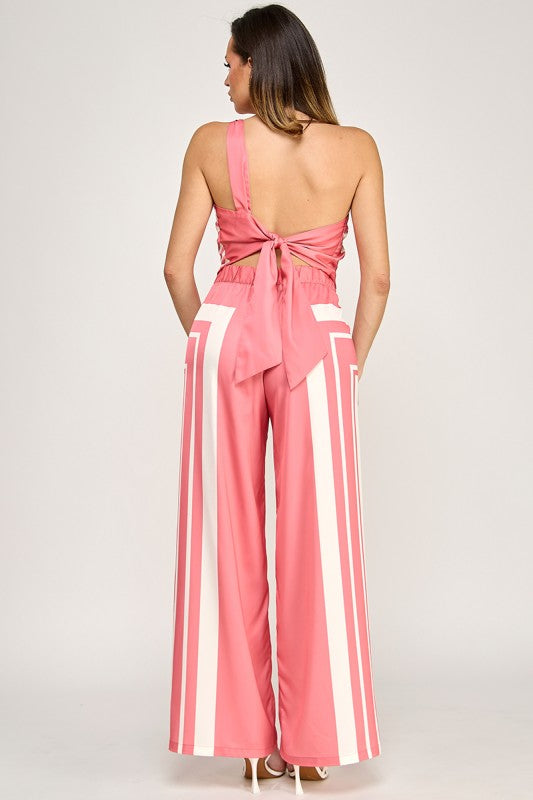 GEOMETRIC PRINTED ASYMMETRICAL TOP PANTS SET
