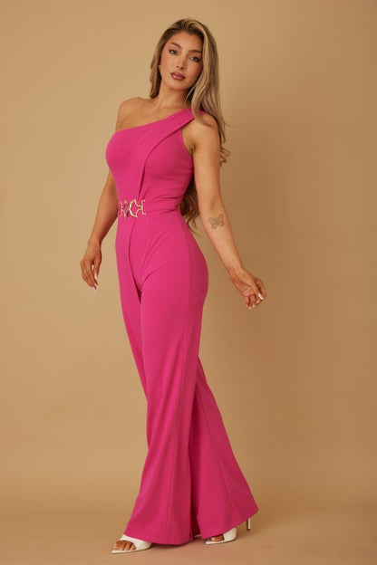ONE SHOULDER BELTED JUMPSUIT