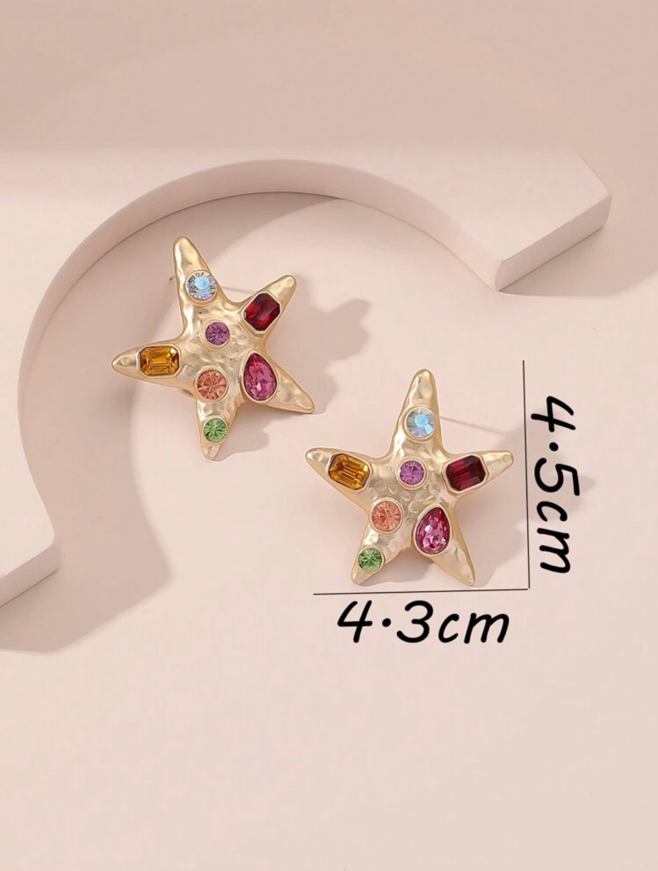 GOLD & MULTI COLOR RHINESTONE STARFISH EARRINGS
