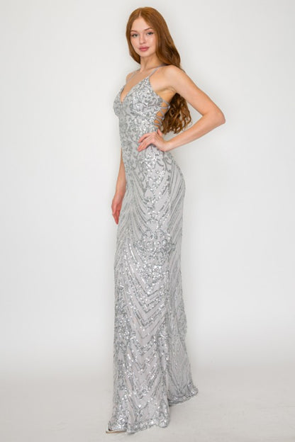 SEQUIN V-NECK MERMAID MAXI DRESS