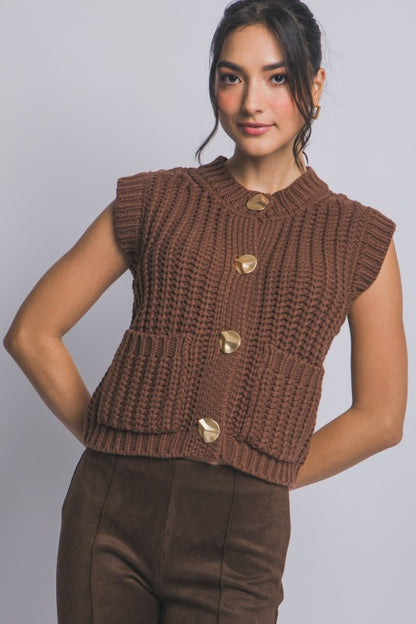 GOLD BUTTON DOWN KNIT VEST