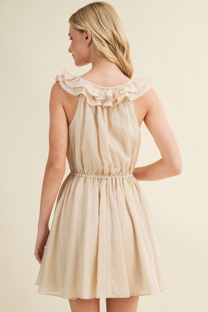 SLEEVELESS RUFFLE MINI DRESS