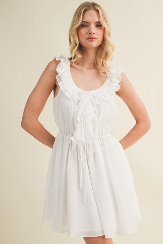 SLEEVELESS RUFFLE MINI DRESS