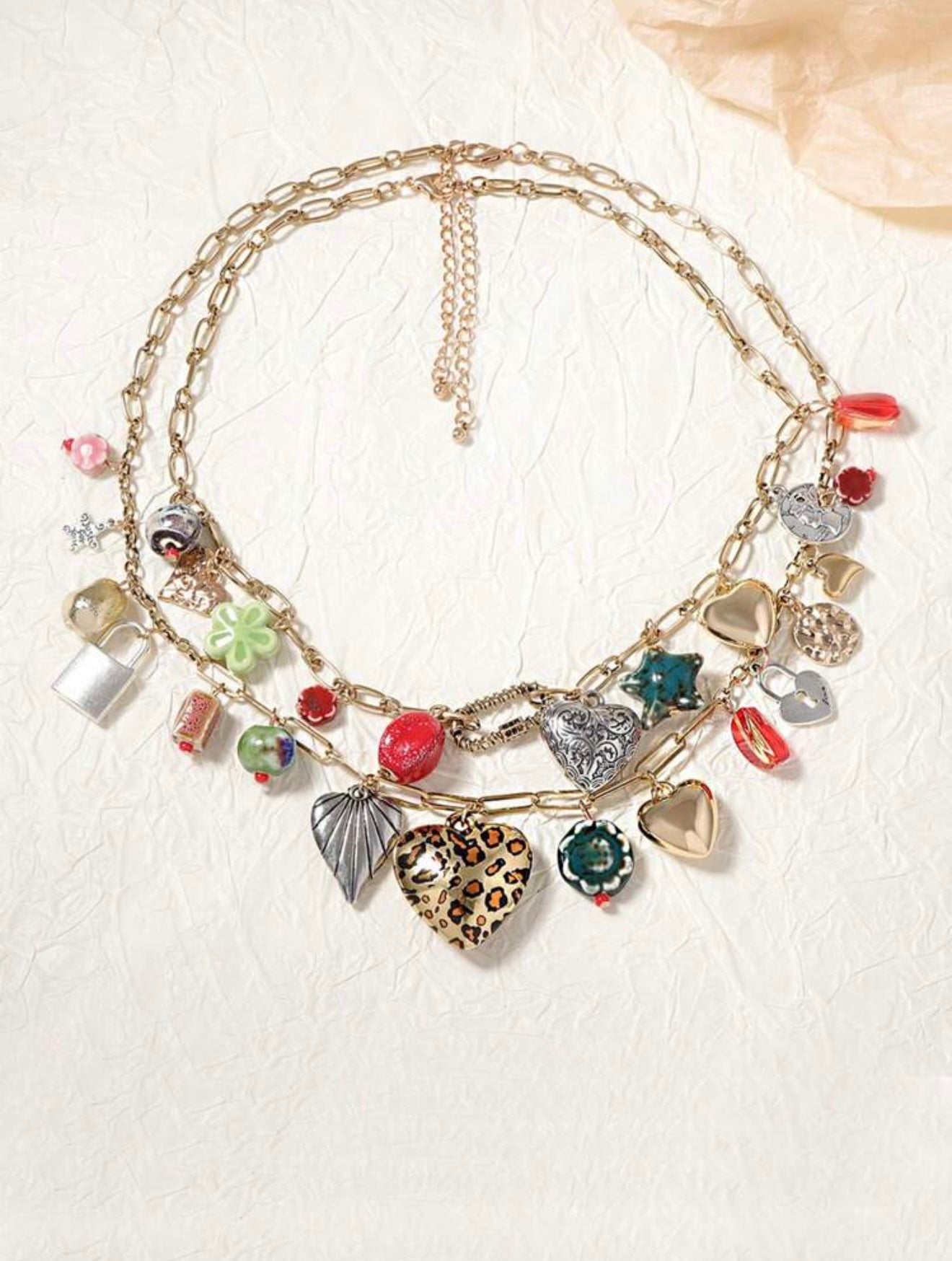 STACKED MULTI LAYER BOHEMIAN PENDANT HEART NECKLACE