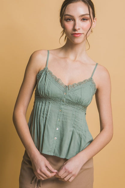 LACE TRIM LINEN TOP