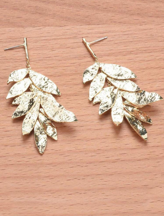 TEXTURED MULTI LAYER LEAF EARRINGS