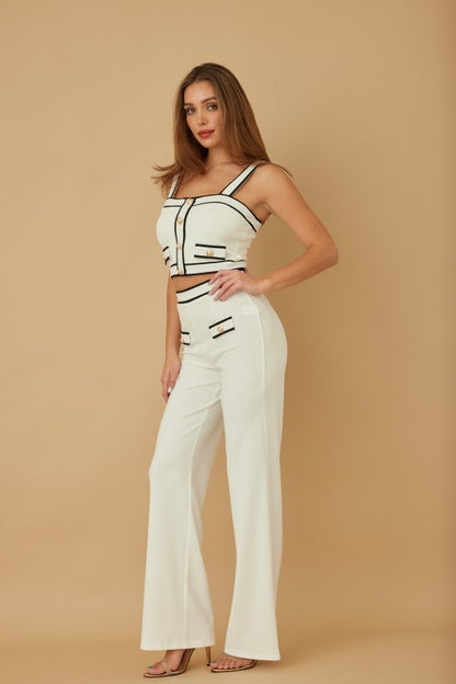CONTRAST CROP TOP PANTS SET