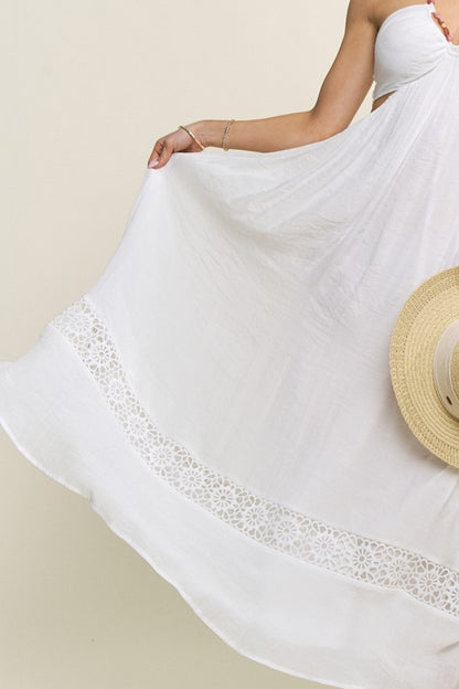 STONE BEAD HALTER STRAP CUTOUT MAXI DRESS