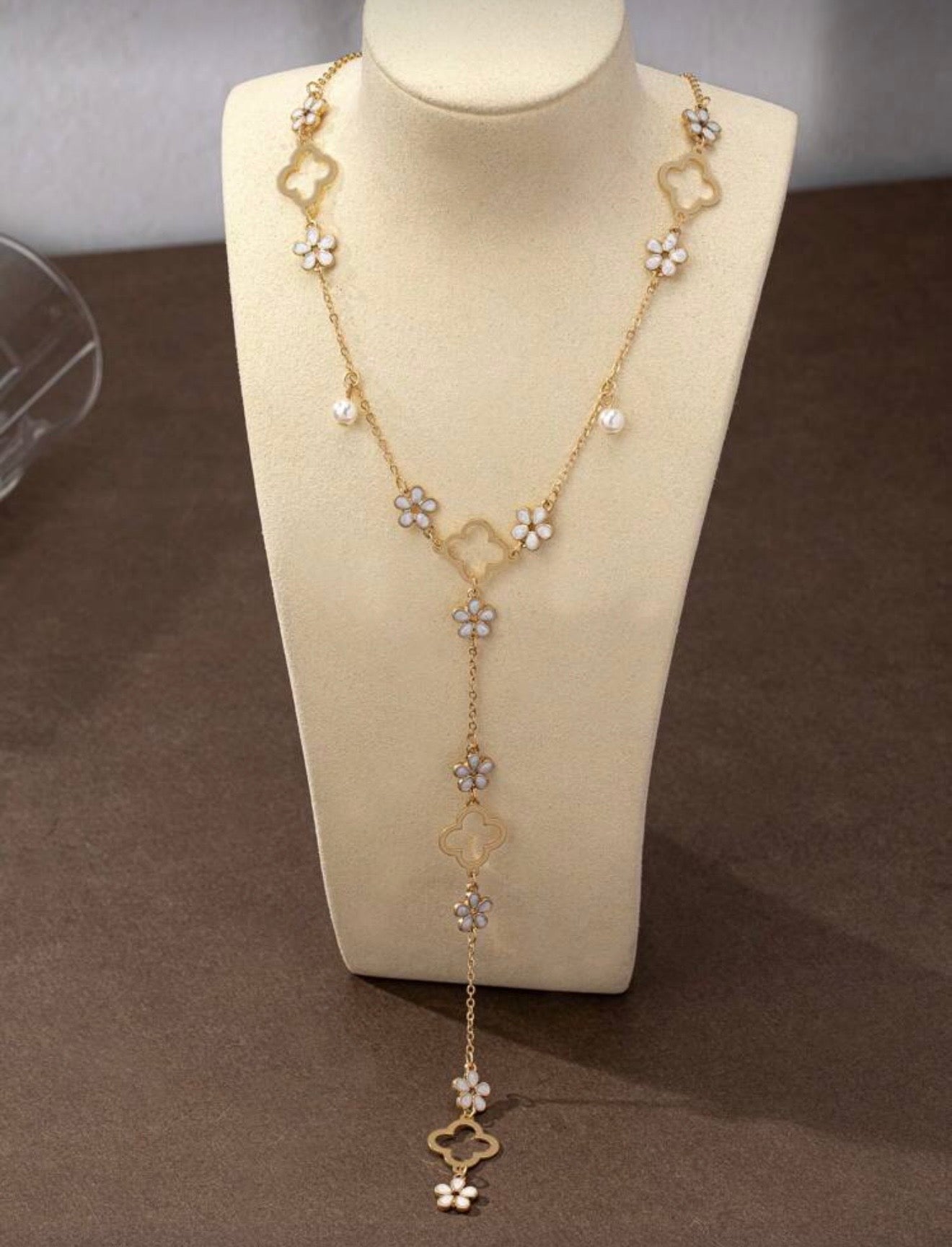 Y SHAPED FAUX PEARL LONG NECKLACE