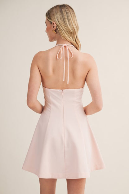 HALTER NECK MINI FLARE DRESS