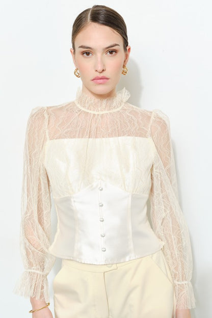LUXE LACE MOCK NECK LONG SLEEVES BLOUSE