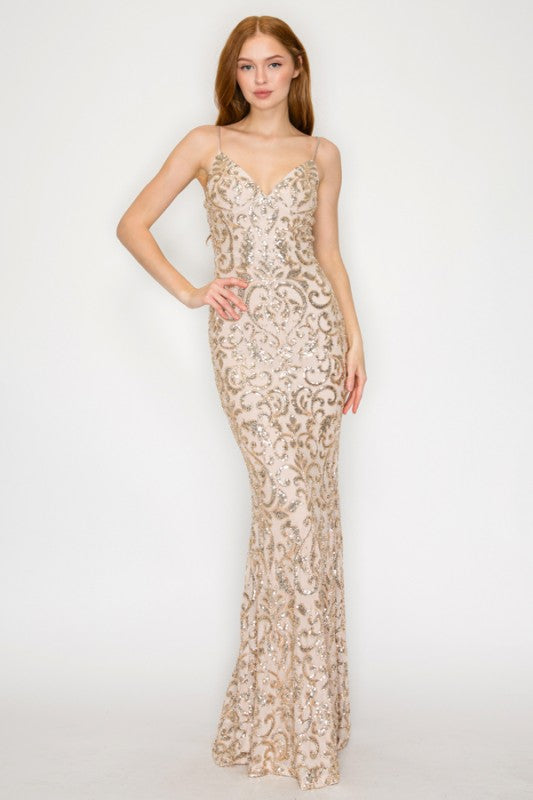 SEQUIN EMBELLISHED CORSET MAXI MERMAID COCKTAIL DRESS