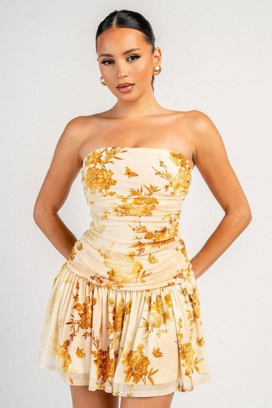 FLOCKING MESH PRINT MINI SUMMER DRESS