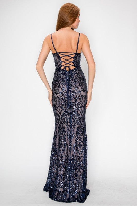SEQUIN EMBELLISHED CORSET MAXI MERMAID COCKTAIL DREAS