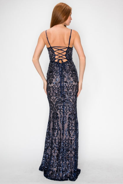 SEQUIN EMBELLISHED CORSET MAXI MERMAID COCKTAIL DREAS