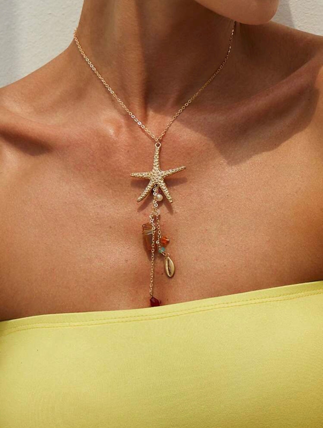 3 PCS FINE CHAIN STARFISH PENDANT NECKLACE & EARRINGS SET