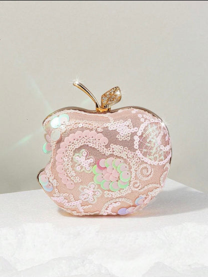 PINK APPLE SHAPED SEQUIN EVENING CLUTCH