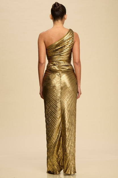 METALLIC PLEATED SKIRT TOP SET