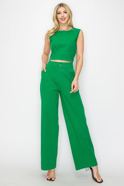 CROP TOP & WIDE LEG PANTS MATCHING SET