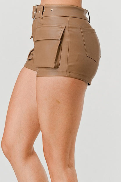 SOFT FAUX LEATHER SHORTS WITH BELT