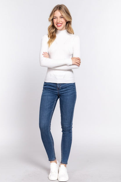 LONG SLV HIGH-NECK FITTED SWEATER