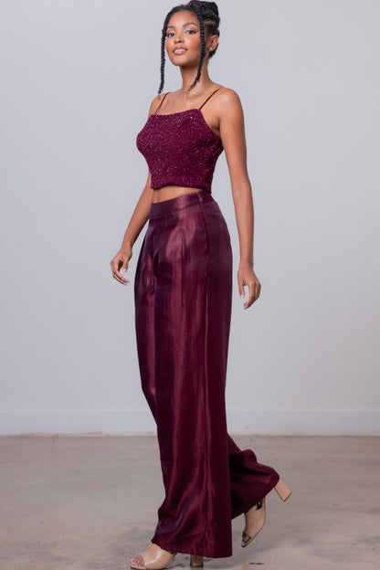 TWEEDED SLEEVELESS CROP TOP  & PANTS SETS