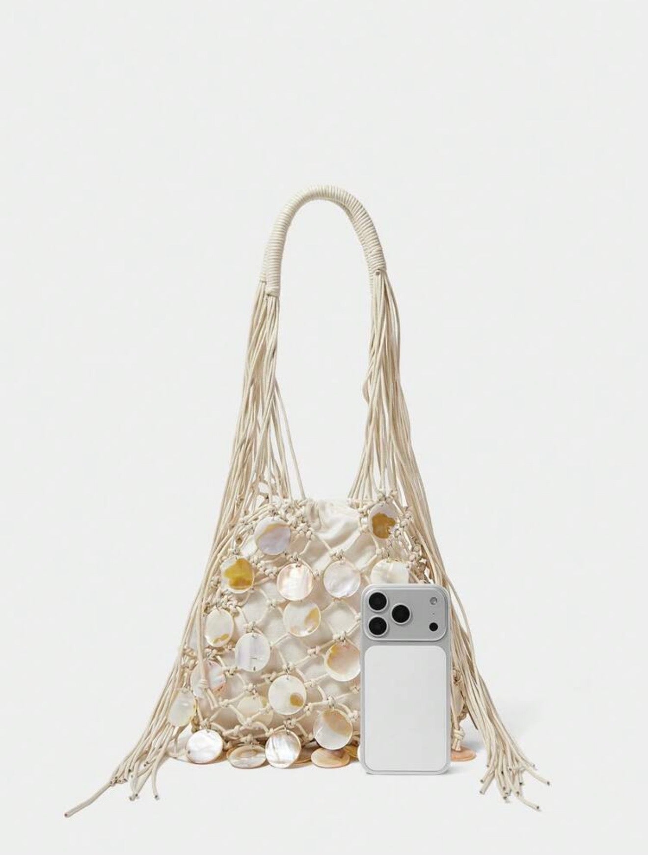 SHELL CROCHET TASSEL BEACH HANDBAG