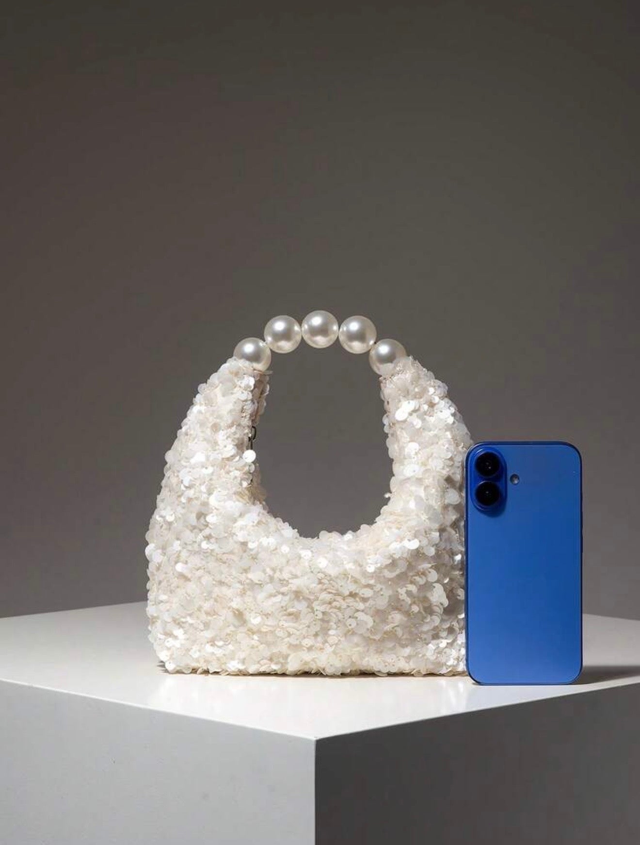 SEQUIN PARTY CLUTCH BAG WITH PEARL TOP HANDLE