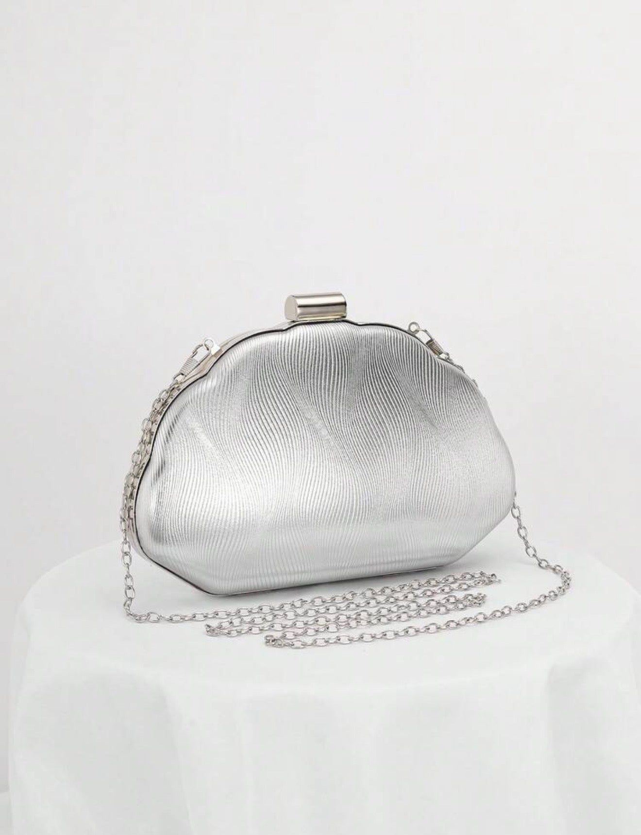 SEASHELL PU LEATHER BOX SHAPED EVENING CLUTCH BAG