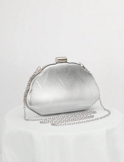 SEASHELL PU LEATHER BOX SHAPED EVENING CLUTCH BAG