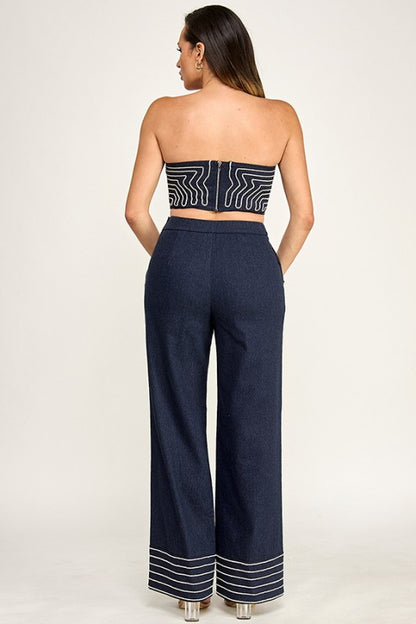 ROPE DETAIL DENIM TUBE TOP WITH PANT SET