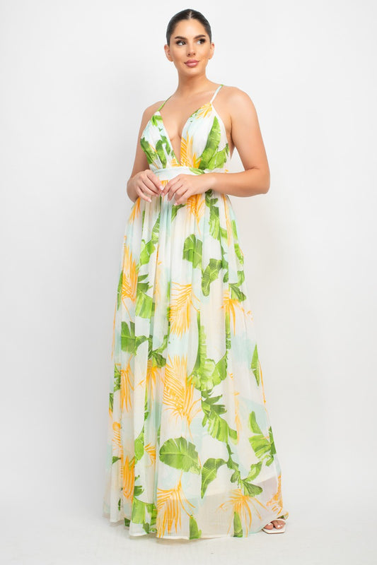 Low Cut Back Maxi Floral Dress