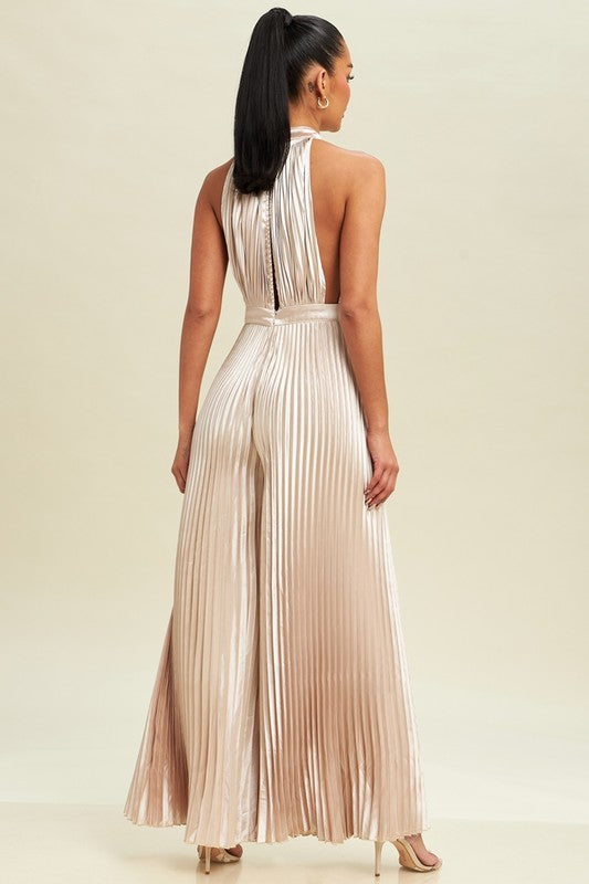 SOLID PLEATED JUMPSUIT