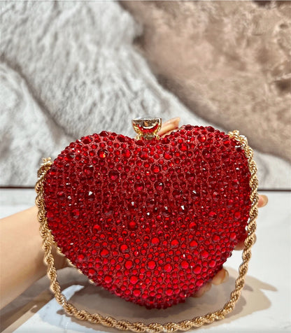 HEART SHAPED RHINESTONE EVENING CLUTH BAG