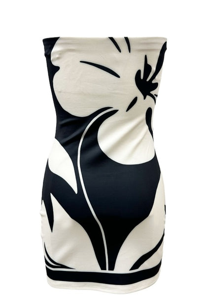 SCARF DETAI STRAPLESS BODYCON PRINTED MINI DRESS
