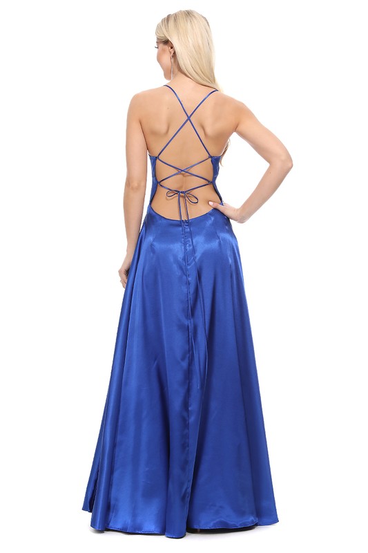 BACKLESS SPLIT MAXI COCKTAIL DRESS