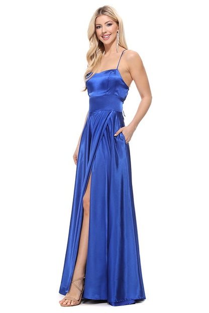 BACKLESS SPLIT MAXI COCKTAIL DRESS